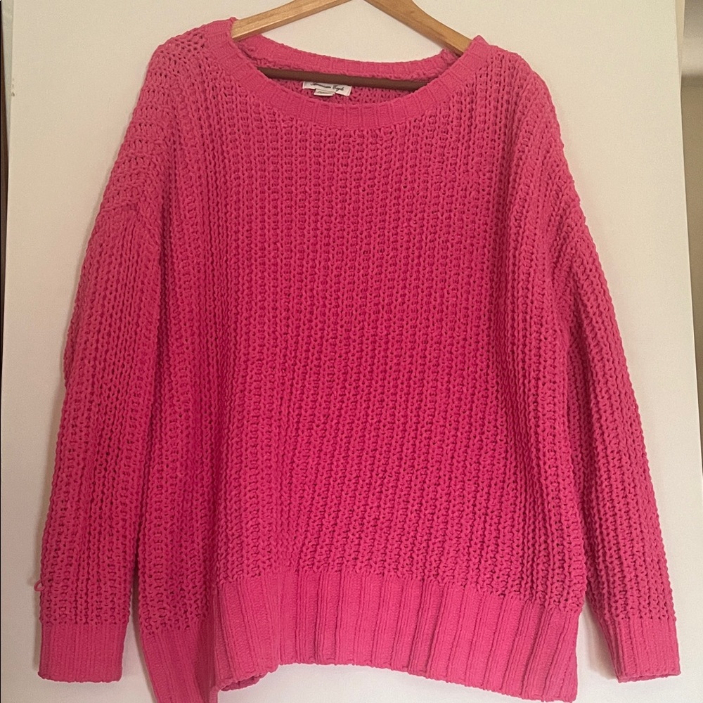 American Eagle Outfitters Bright Pink Oversized Crew Neck Sweater